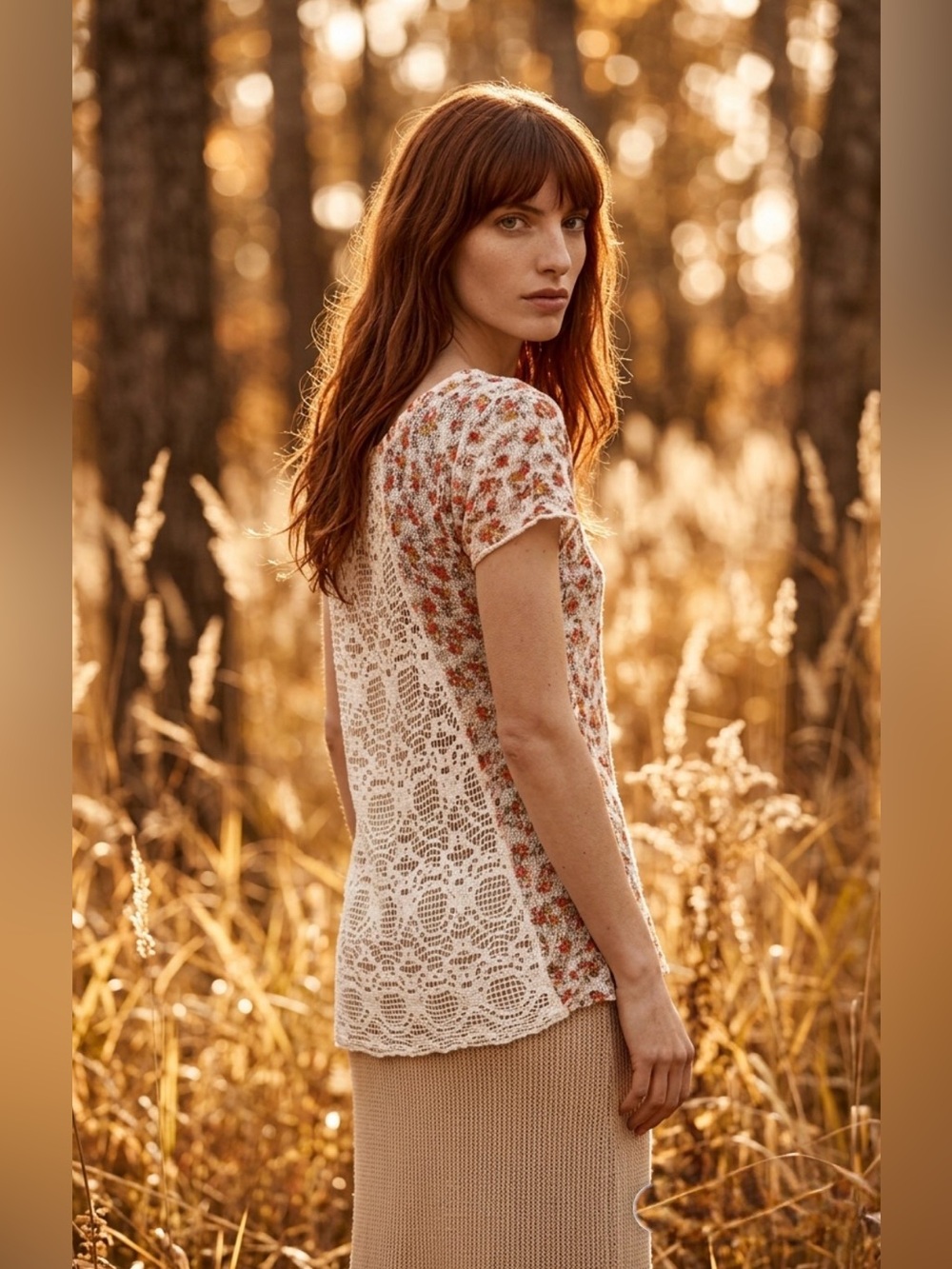 free people open knit floral top.